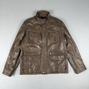 Tumi Leather Jacket Men's 2XL Brown‎ Aviator Field Military Pockets Full Zip